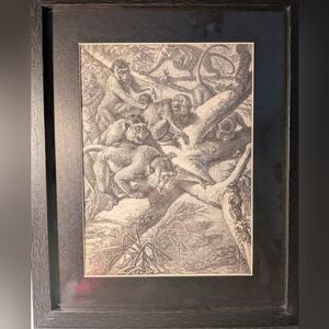 Vintage Monkeys Black And White Print 127 Years Old. Recycled Book Print